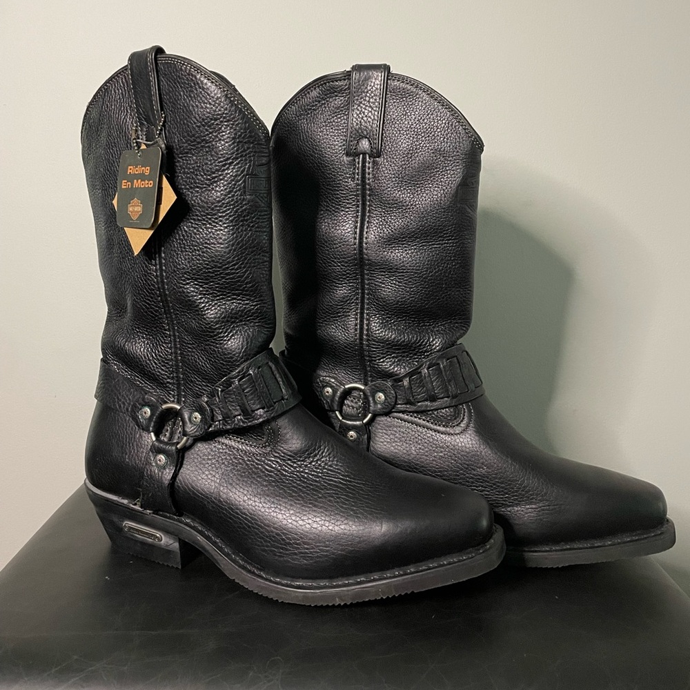 Men’s Harley-Davidson Western Leather Harness Boots, Black 11 NEW WITH TAGS